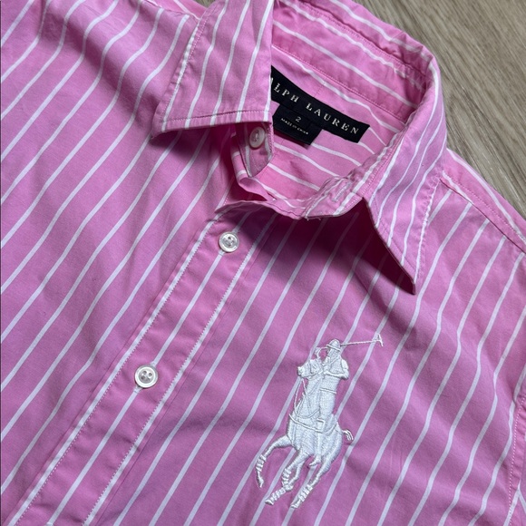 Ralph Lauren Black Label Pink White Stripe Button Down Shirt Preppy Logo Sz 2 - Picture 3 of 10
